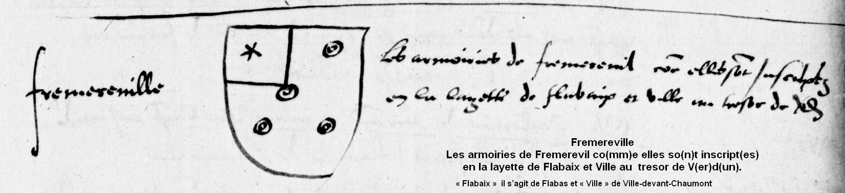 Blason de Frémeréville en 1573 avec le texte de 1573