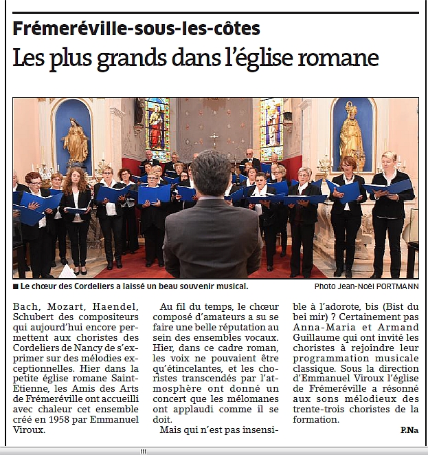Le concert de musique des choeurs des Cordeliers de Nancy à Frémeréville 2015