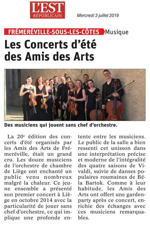 Les musiciens de l'orchestre de chambre de Liège donne un concert à Frémeréville-sous-les-Côtes le 30 juin 2019
